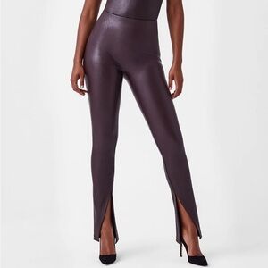 NWT Spanx Leather-Like Front Slit Legging cherry-chocolate size Small vegan